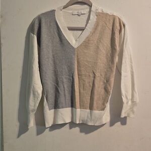 Verve Ami Men's V-Neck Colorblock Sweater - Gray and Tan